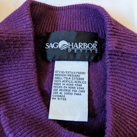Vintage Sag Harbor Petite Women's Medium Purple Crew Crop Short Sleeve Sweater - Picture 5 of 5